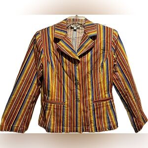 St. John Sport stretch twill multicolor striped fitted jacket logo buttons M